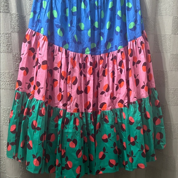 kate spade Multicolor Tiered Fruit-Print Maxi Skirt - Blue, Pink & Teal NWOT - Picture 7 of 10